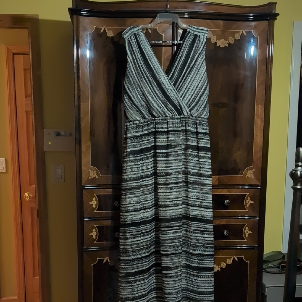 APT 9 Striped Black, White,Gray Maxi Dress